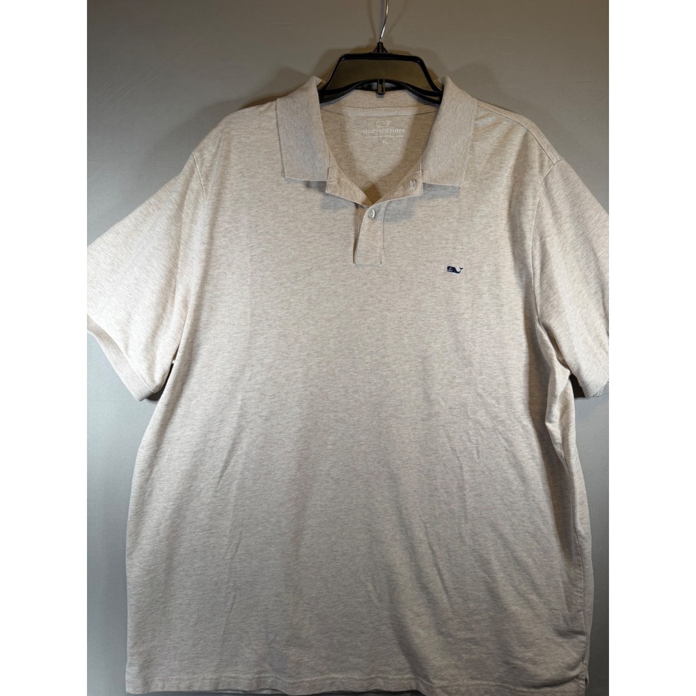 Vineyard Vines Mens XL Heathered Beige Cotton Spandex Short Sleeve Whale Polo